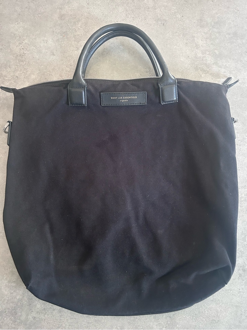 WANT Les Essentiels Black Canvas Briefcase Tote with Leather Handles